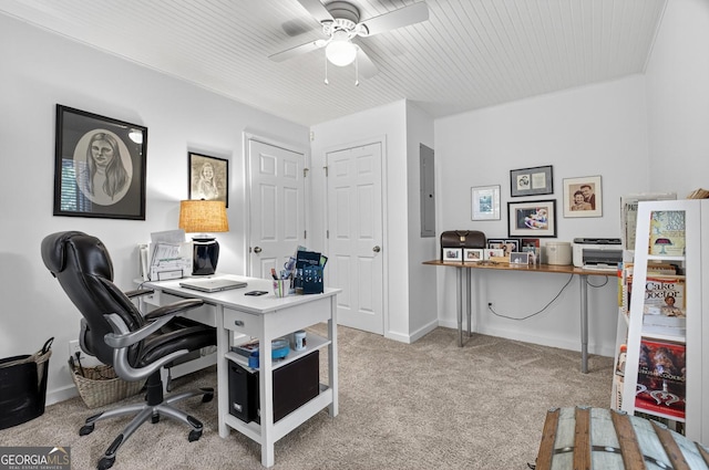 312 Mollie Mountain Trl, Ellijay, GA 30536 - carpeted home office featuring a ceiling fan and baseboards