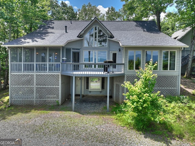 312 Mollie Mountain Trl, Ellijay, GA 30536 - view of home's exterior with stairs, a deck, and a shingled roof