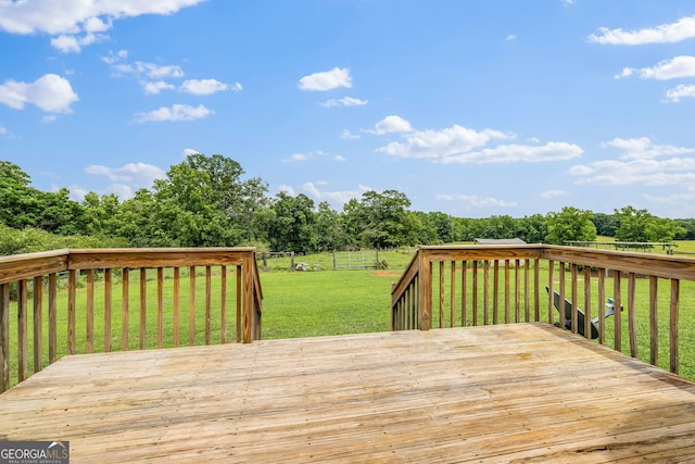 107 Line Creek Rd, Nicholson, GA 30565 - wooden terrace featuring a fenced backyard and view of wooded area