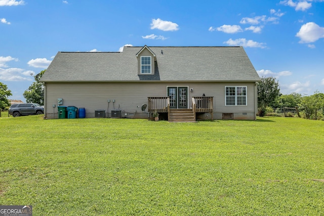 107 Line Creek Rd, Nicholson, GA 30565 - rear view of property featuring a wooden deck, a lawn, and roof with shingles
