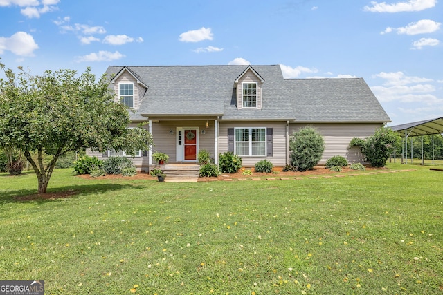 107 Line Creek Rd, Nicholson, GA 30565 - cape cod home with roof with shingles, a front yard, and a carport