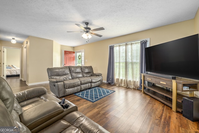 107 Line Creek Rd, Nicholson, GA 30565 - living room with ceiling fan, a textured ceiling, and wood finished floors