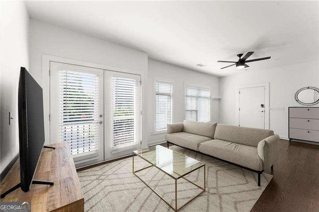 19 Moda Ln, Atlanta, GA 30316 - living room featuring wood finished floors, a ceiling fan, and french doors