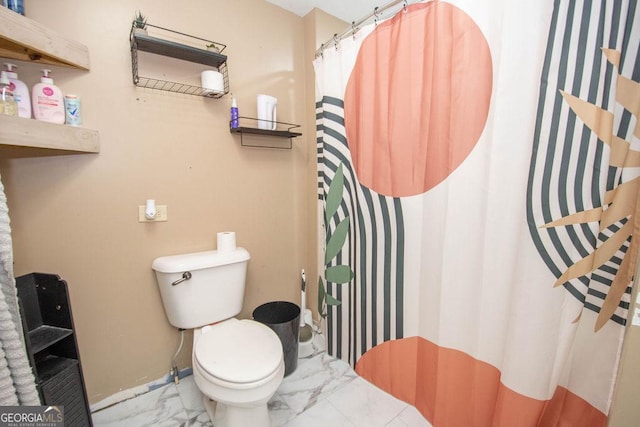 6110 Ga Highway 34, Franklin, GA 30217 - full bath featuring curtained shower and marble look tile flooring