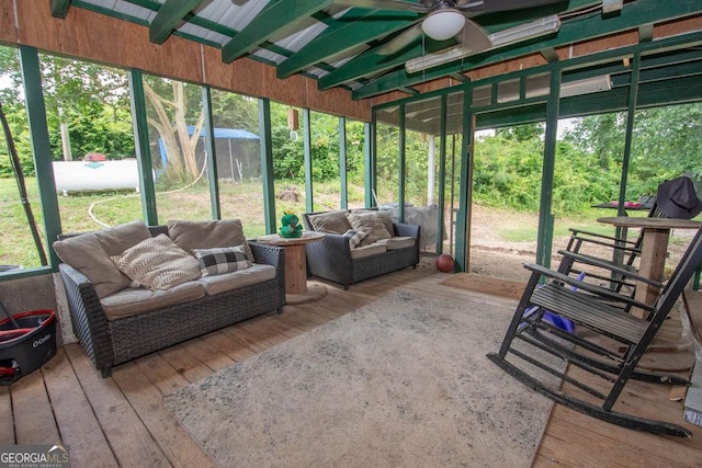 6110 Ga Highway 34, Franklin, GA 30217 - sunroom with a ceiling fan and an outdoor hangout area