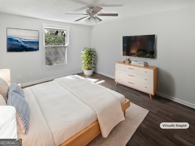 6220 Brookwood Rd, Peachtree Corners, GA 30092 - bedroom with dark wood finished floors and ceiling fan