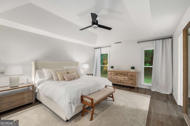 5315 Bentley Hall Dr, Alpharetta, GA 30005 - bedroom with wood finished floors and a ceiling fan
