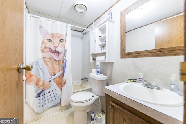 912 Druid St, Dublin, GA 31021 - full bathroom with vanity and shower / bath combo with shower curtain