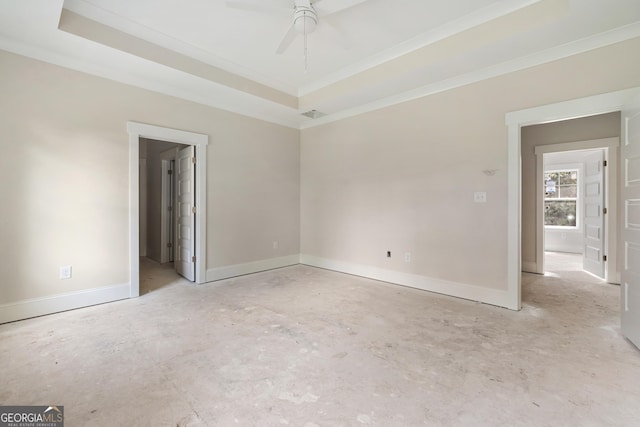 195 Grove Point Rd, Athens, GA 30605 - unfurnished bedroom with ornamental molding, a tray ceiling, and ceiling fan