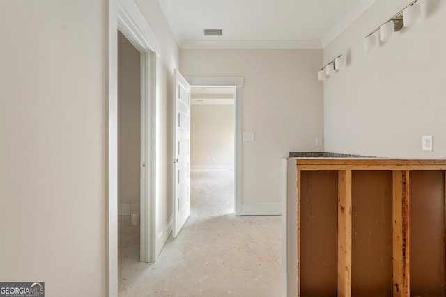 195 Grove Point Rd, Athens, GA 30605 - corridor with crown molding and unfinished concrete flooring