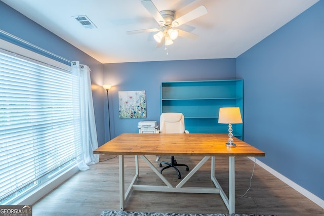 46 Wall Street Way, Toccoa, GA 30577 - home office featuring a ceiling fan and wood finished floors