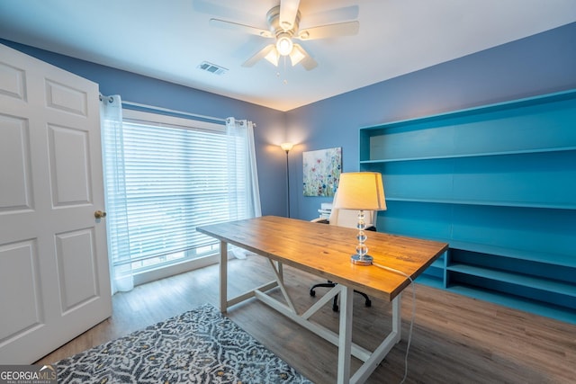 46 Wall Street Way, Toccoa, GA 30577 - home office featuring a ceiling fan and wood finished floors