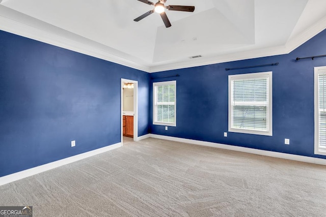 4371 Shag Bark Trl, Gainesville, GA 30507 - carpeted spare room with a tray ceiling, a ceiling fan, and vaulted ceiling
