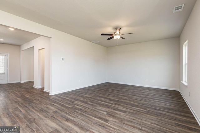 288 Oliver Dr, Locust Grove, GA 30248 - unfurnished room with a ceiling fan, dark wood-style floors, and recessed lighting
