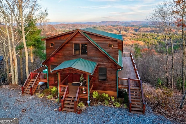 588 Tower Rd, Mineral Bluff, GA 30559 - rustic home featuring stairs and a deck with mountain view
