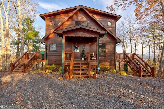 588 Tower Rd, Mineral Bluff, GA 30559 - rustic home featuring stairway and a wooden deck