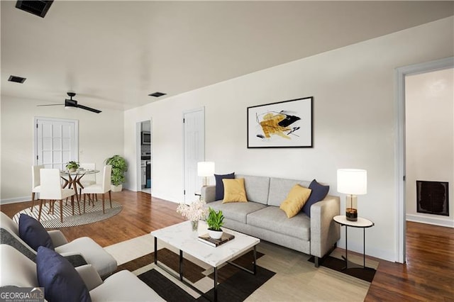 821 Springvalley Dr, Forest Park, GA 30297 - living room featuring wood finished floors and a ceiling fan