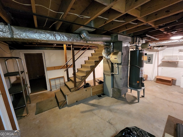 3054 Whisper Knob Rd, Marietta, GA 30062 - unfinished below grade area with water heater, stairs, and heating unit
