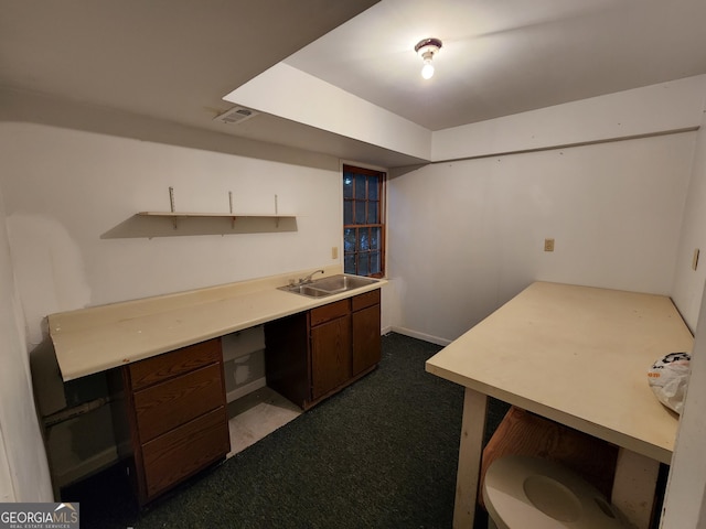 3054 Whisper Knob Rd, Marietta, GA 30062 - kitchen featuring dark carpet, dark brown cabinetry, and light countertops