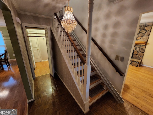 3054 Whisper Knob Rd, Marietta, GA 30062 - stairs with a chandelier and ornamental molding