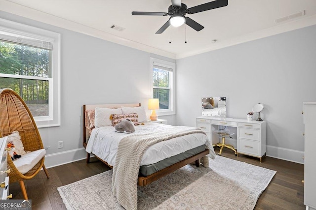 2381 Jones Phillips Rd, Dacula, GA 30019 - bedroom featuring dark wood-style floors and a ceiling fan