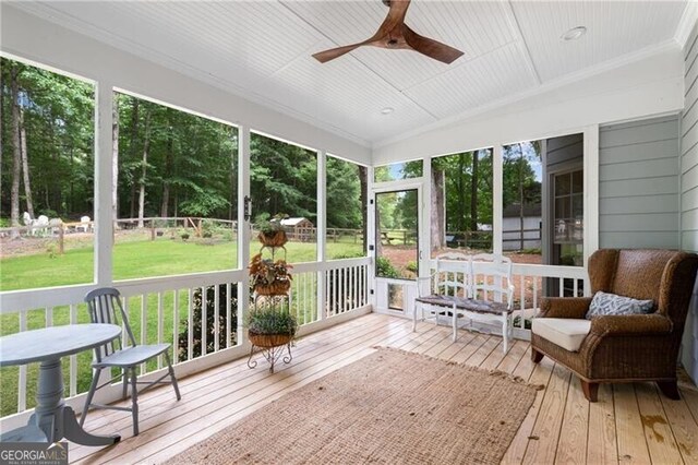 5301 Regency Lake Ct, Sugar Hill, GA 30518 - sunroom / solarium featuring ceiling fan