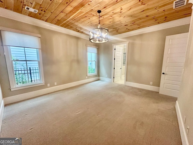 24 Lakewood Park N, Statham, GA 30666 - carpeted spare room with wooden ceiling, a chandelier, and crown molding