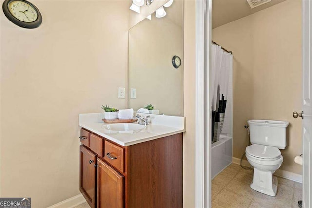 5285 Winflow Way, Suwanee, GA 30024 - bathroom with vanity, shower / bath combination with curtain, and tile patterned flooring