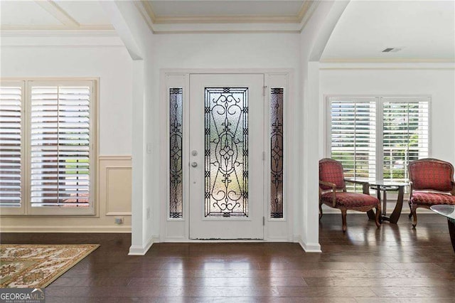 5285 Winflow Way, Suwanee, GA 30024 - entrance foyer with ornamental molding and dark wood finished floors