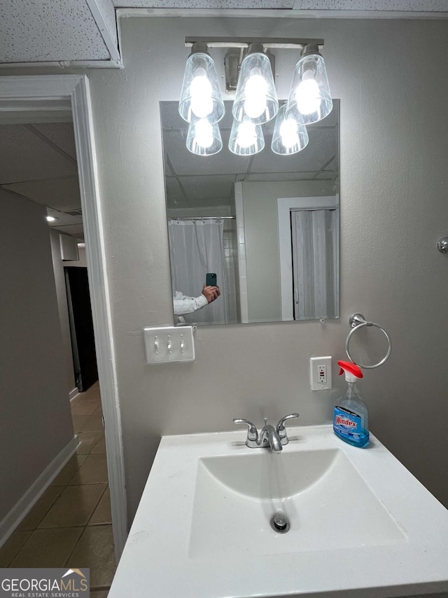3351 Fox St, Duluth, GA 30096 - bathroom featuring tile patterned flooring, vanity, and a shower with curtain
