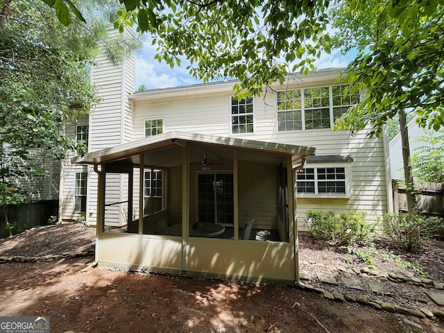 5190 Bankside Way, Peachtree Corners, GA 30092 - back of house with a sunroom, ceiling fan, and a chimney