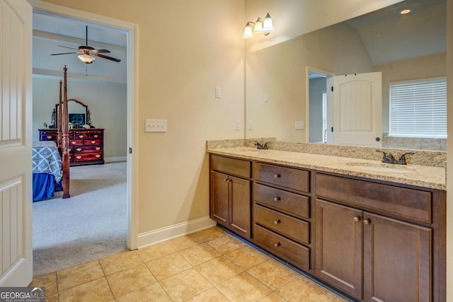 312 Relative Trl, Mcdonough, GA 30253 - ensuite bathroom with ceiling fan, double vanity, tile patterned floors, and vaulted ceiling