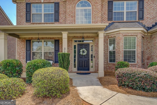 312 Relative Trl, Mcdonough, GA 30253 - doorway to property featuring covered porch and brick siding