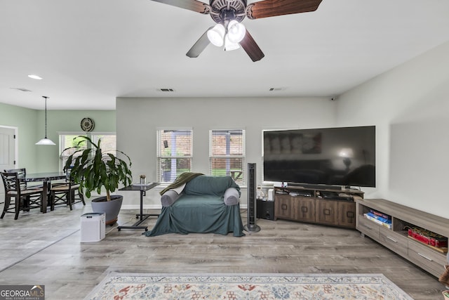 226 Creek View Ln, Acworth, GA 30102 - living area with plenty of natural light, a ceiling fan, wood finished floors, and recessed lighting