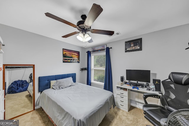226 Creek View Ln, Acworth, GA 30102 - bedroom with light carpet and a ceiling fan