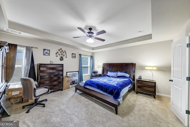 226 Creek View Ln, Acworth, GA 30102 - bedroom with a raised ceiling, carpet flooring, and ceiling fan