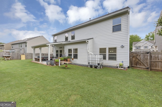 226 Creek View Ln, Acworth, GA 30102 - back of property with a fenced backyard, a patio, ceiling fan, and a gate