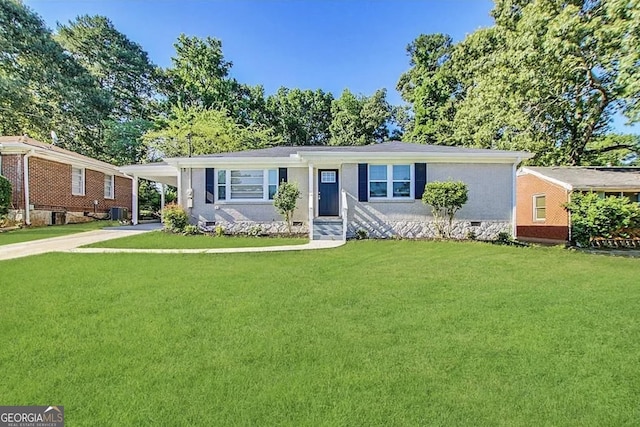 2015 Boulderview Dr SE, Atlanta, GA 30316 - ranch-style home with a front yard, an attached carport, driveway, and entry steps