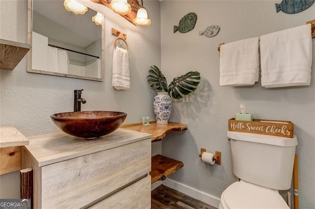 125 Wolfscratch, Big Canoe, GA 30143 - bathroom featuring vanity, wood finished floors, and a shower with curtain