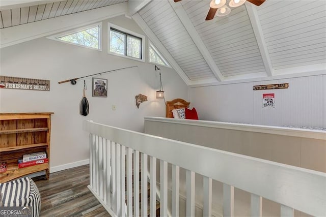 125 Wolfscratch, Big Canoe, GA 30143 - hallway with wood finished floors, wooden ceiling, and an upstairs landing