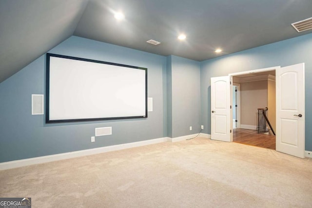 1811 Traditions Way, Jefferson, GA 30549 - carpeted home theater with recessed lighting and vaulted ceiling