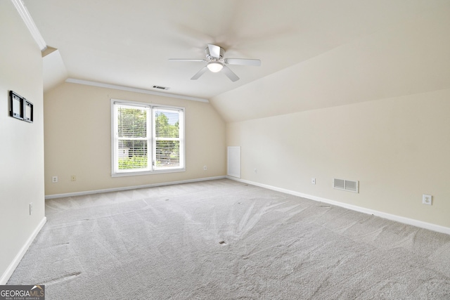 3450 Merganser Ln, Alpharetta, GA 30022 - additional living space featuring ceiling fan, lofted ceiling, and carpet flooring