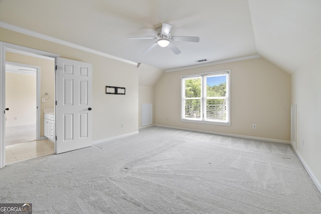 3450 Merganser Ln, Alpharetta, GA 30022 - bonus room with light carpet, a ceiling fan, and vaulted ceiling