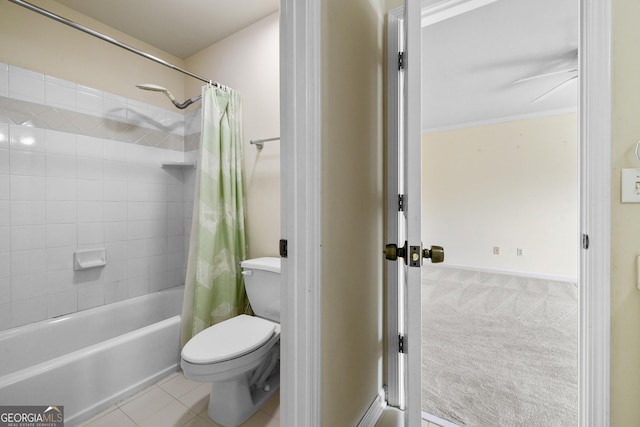 3450 Merganser Ln, Alpharetta, GA 30022 - full bath with shower / bath combo with shower curtain, tile patterned flooring, and crown molding