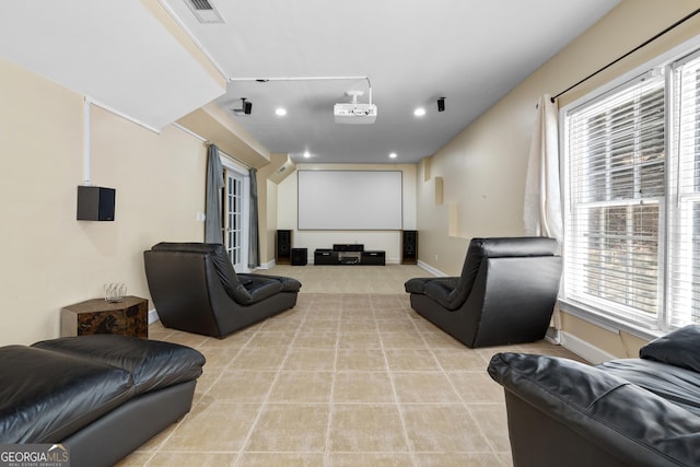 3450 Merganser Ln, Alpharetta, GA 30022 - home theater room featuring plenty of natural light, recessed lighting, and light carpet