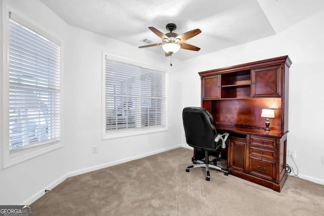 5565 Ashmoore Ct, Flowery Branch, GA 30542 - office area featuring light carpet and ceiling fan