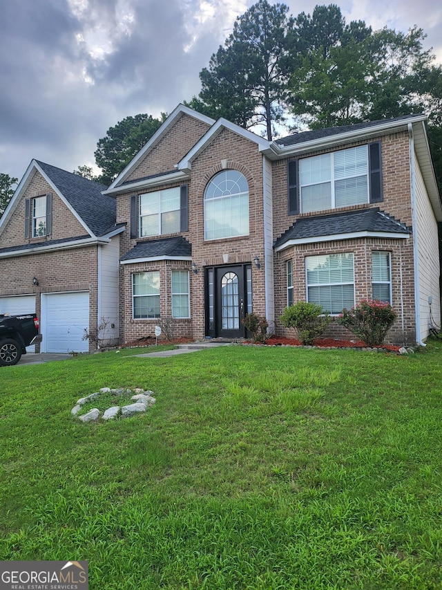 1962 Bridgestone Cir, Conyers, GA 30012 - traditional-style house with a garage, brick siding, and a front yard