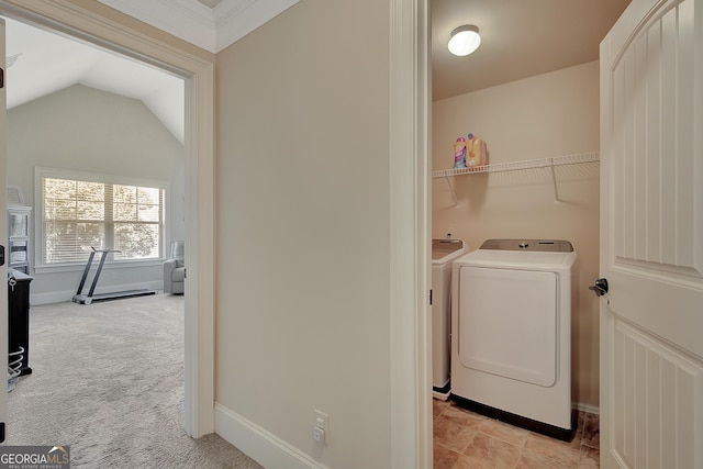 108 Village Pl, Newnan, GA 30265 - laundry room featuring washer and dryer and light colored carpet