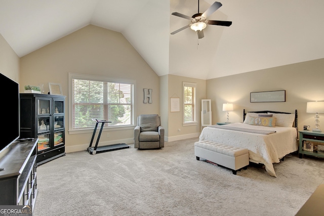 108 Village Pl, Newnan, GA 30265 - bedroom featuring carpet floors, lofted ceiling, and ceiling fan