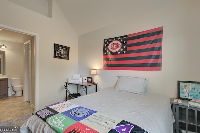 108 Village Pl, Newnan, GA 30265 - bedroom with lofted ceiling and connected bathroom